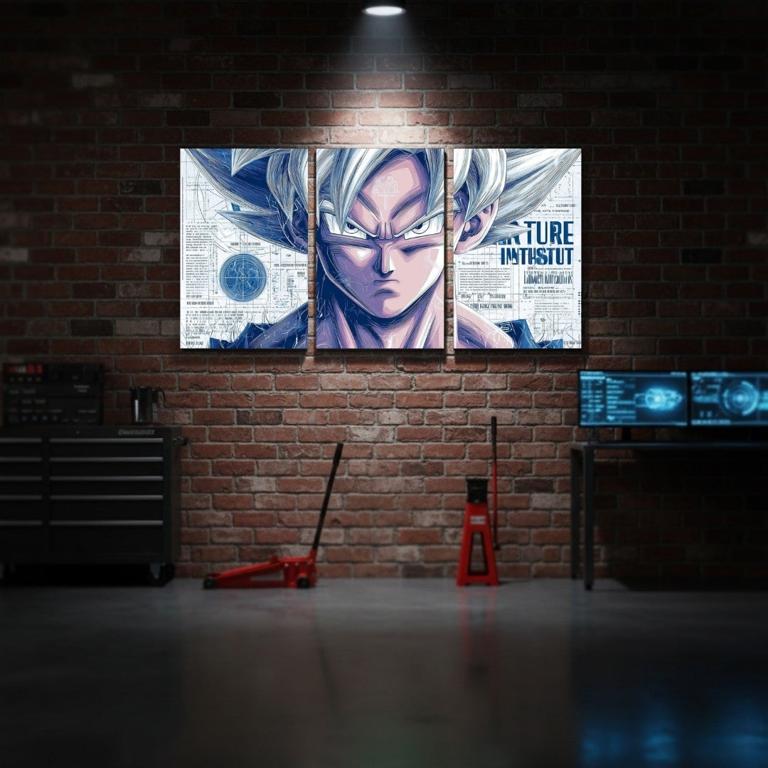 Goku 3 Panel Wall Frame | Dragon Ball Z Anime Wall Art | 4K Waterproof Gaming Room & Otaku Decor