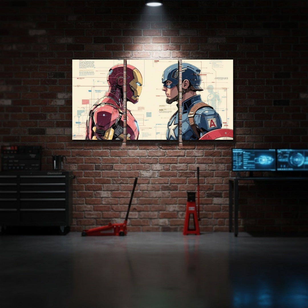 Iron Man vs Captain America 3 Panel Wall Frame | Marvel Avengers Wall Art | 4K Superhero Gaming & Room Decor