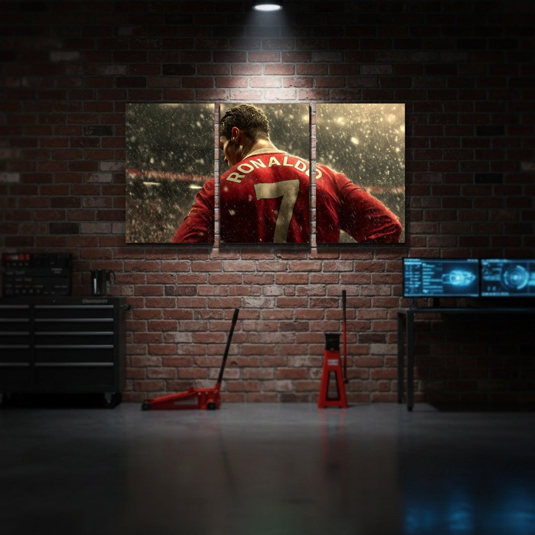 Cristiano Ronaldo 3 Panel Wall Frames | Football Legend Wall Art | 4K Waterproof & Fade-Proof Sports Decor for Bedroom, Gym & Gaming Room