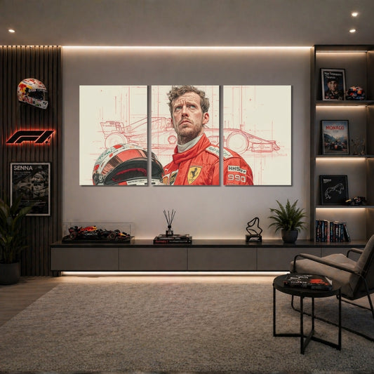 Sebastian Vettel Ferrari F1 3 Pa nel Wall Frames | Premium Formula 1 Racing Wall Art | 4K Waterproof & Fade-Proof Motorsport Decor for Gaming Room, Office & Bedroom