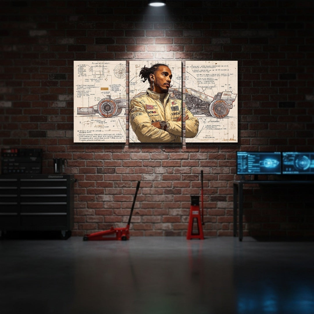 Formula 1 Champion 3 Panel Wall Frame | F1 Racing Blueprint Wall Art | 4K Motorsport Decor for Gaming Room & Office
