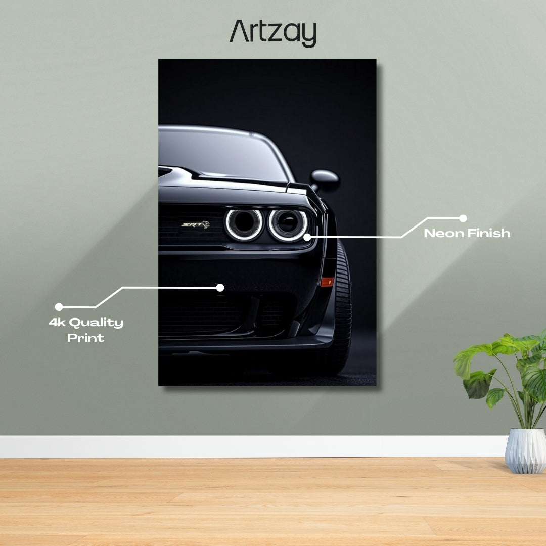 Dodge Challenger SRT Hellcat Headlights Neon Poster β Iconic Glow Edition | 4K Print