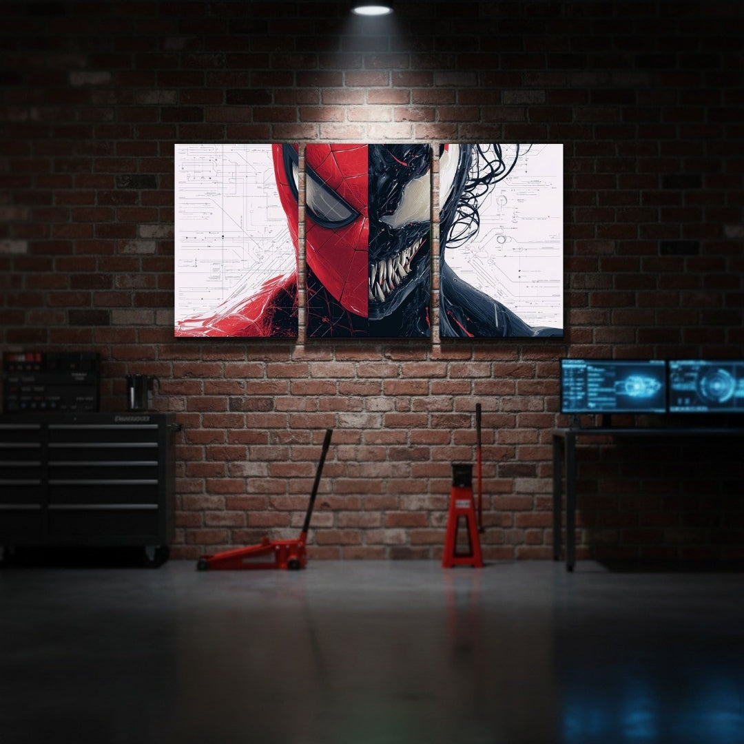 Spider-Man vs Venom 3 Panel Wall Art | Premium Superhero Wall Frame 12x18 | Marvel Gaming Room Decor | Waterproof 4K Print | Wall Frames Pakistan