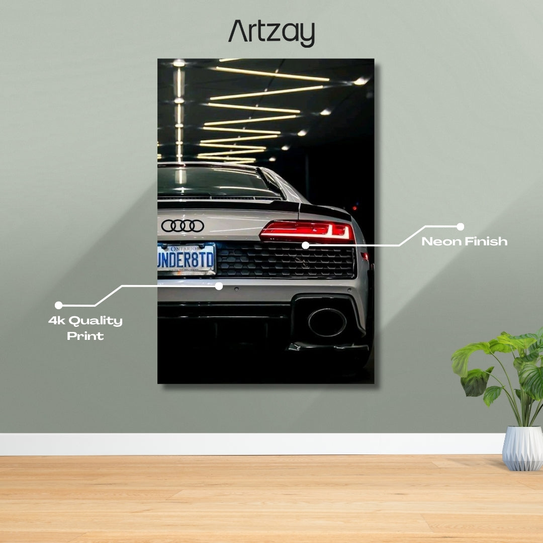 Audi R8 rear lights neon poster 4K framed print – supercar wall decor Pakistan