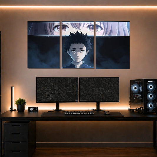 Anime Emotional Eyes 3 Panel Wall Frames | Premium Anime Wall Art | 4K Waterproof & Fade-Proof Gaming Room Decor for Anime Fans