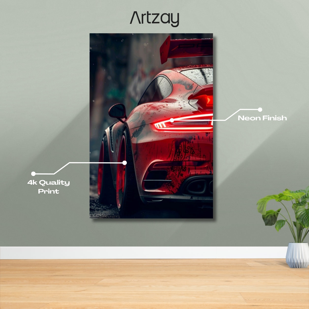 Porsche 911 GT3 rear headlight neon poster in 4K – Porsche wall decor Pakistan