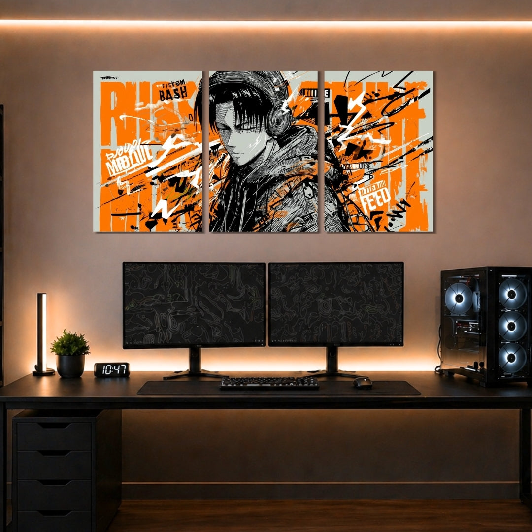 Levi Ackerman Anime 3 Panel Wall Frames | Attack on Titan Wall Art | 4K Waterproof & Fade-Proof Anime Decor for Gaming Room & Bedroom