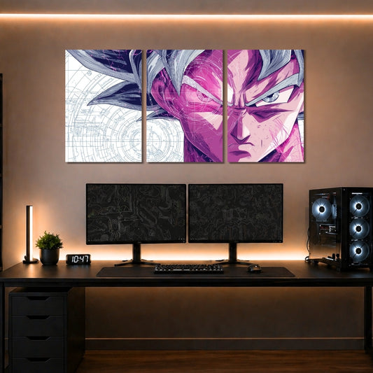 Goku Ultra Instinct 3 Panel Wall Frames | Dragon Ball Super Wall Art | Premium 4K Waterproof Anime Decor for Gaming Room & Bedroom