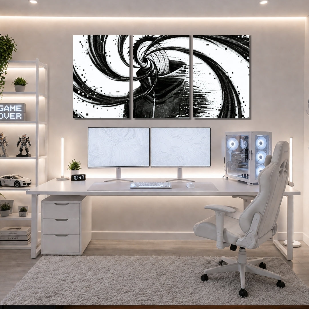 Tobi Wall Frames | Naruto Shippuden 3 Panel Wall Art | Black & White Anime Decor | Premium 4K Waterproof & Fade-Proof Wall Frames