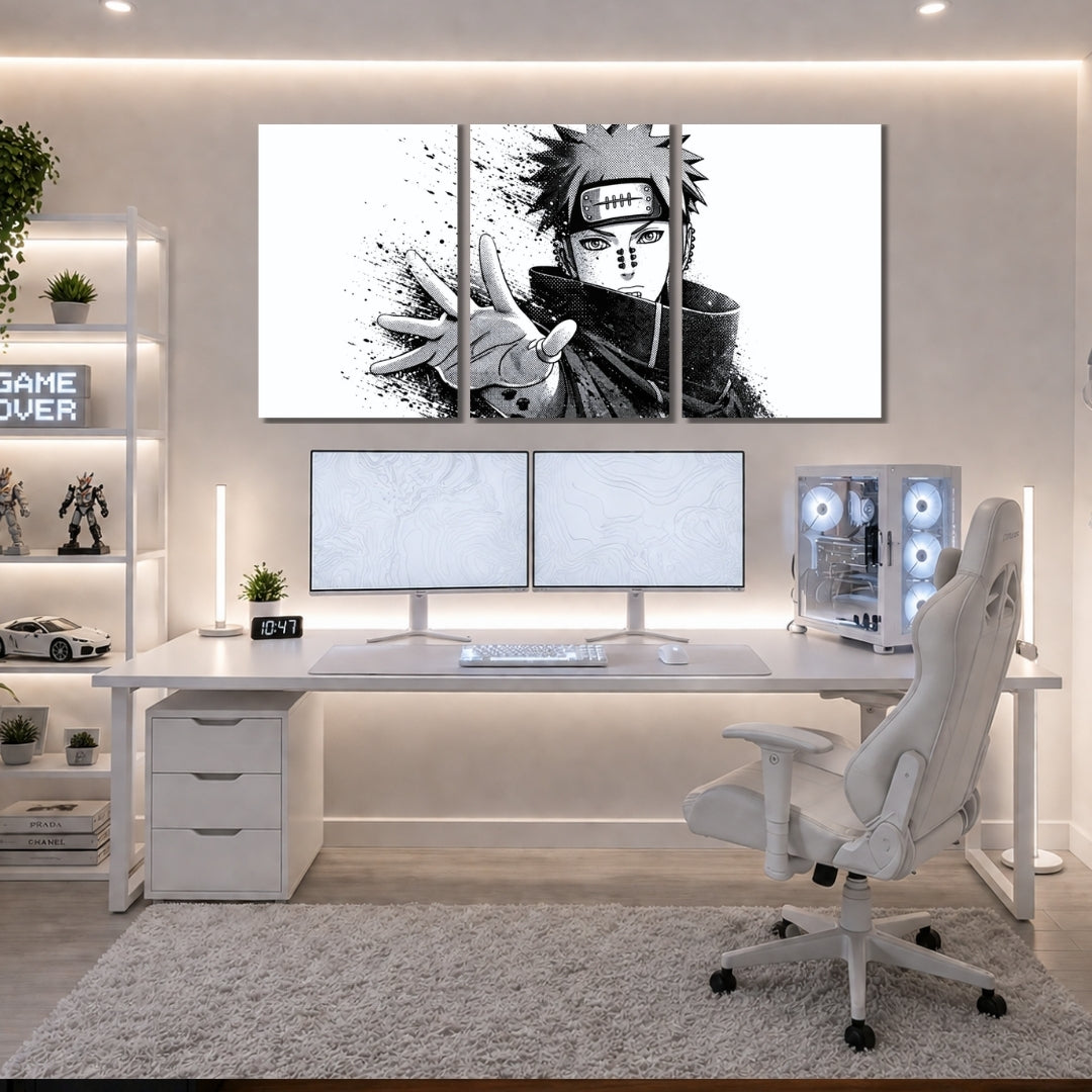Pain Wall Frames | Naruto Shippuden 3 Panel Wall Art | Black & White Manga Decor | Premium 4K Waterproof & Fade-Proof Wall Frames