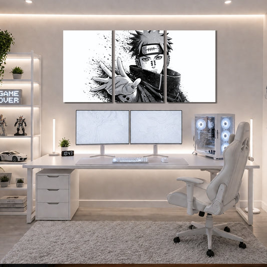 Pain Wall Frames | Naruto Shippuden 3 Panel Wall Art | Black & White Manga Decor | Premium 4K Waterproof & Fade-Proof Wall Frames