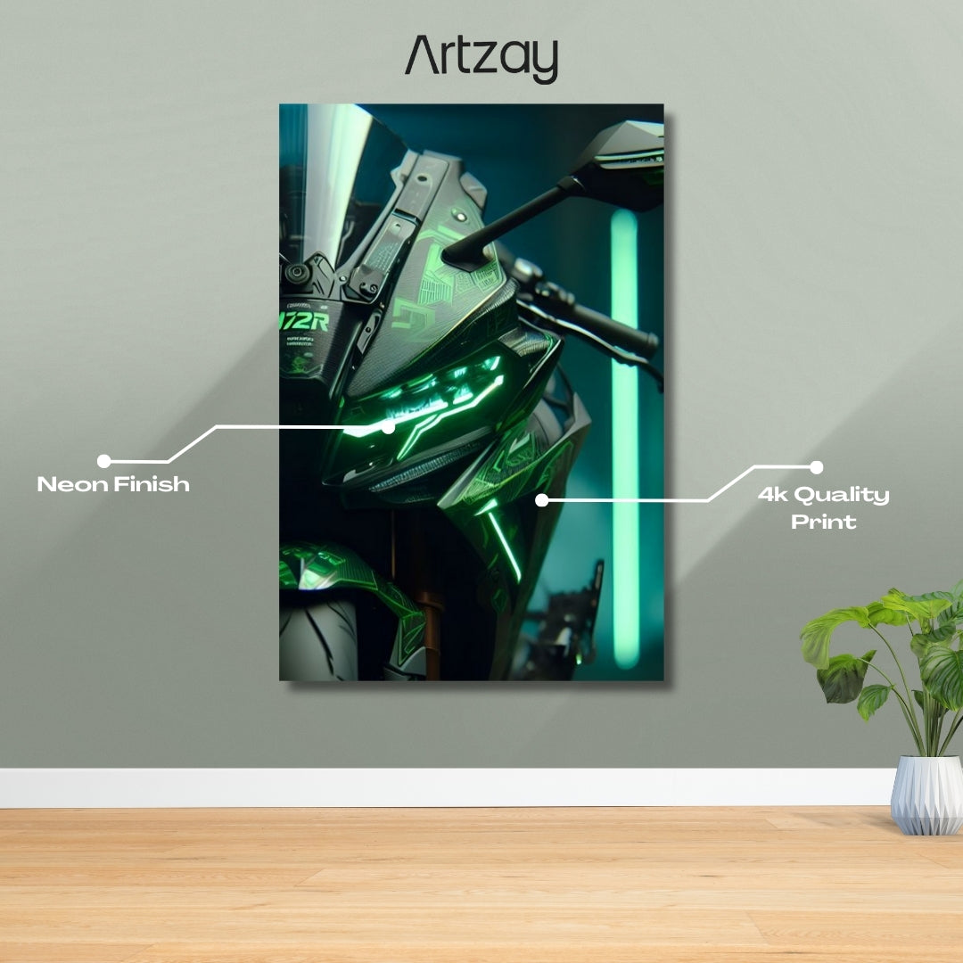 Ninja H2R motorcycle Headlights Neon Poster β Iconic Glow Edition | 4K Print