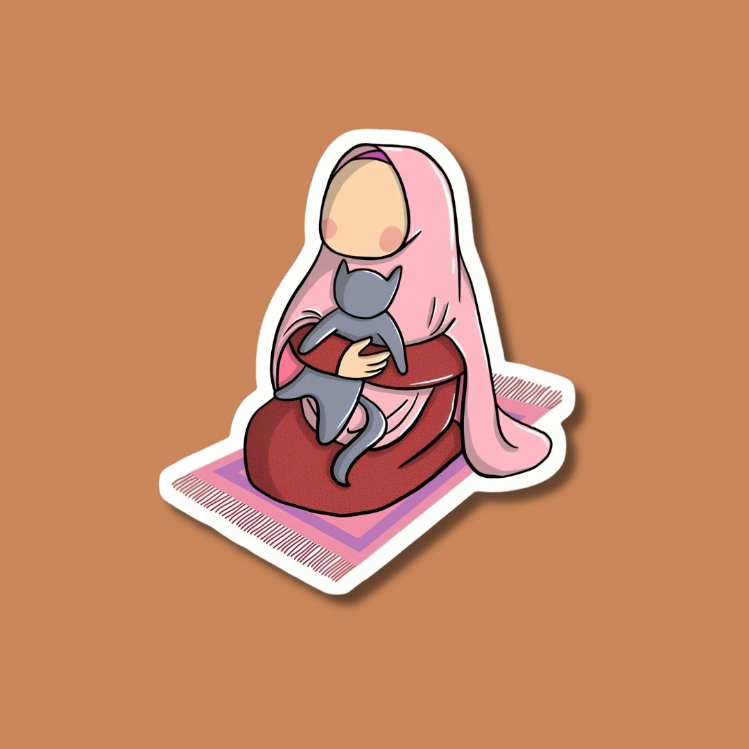 Cute girl with cat Sticker