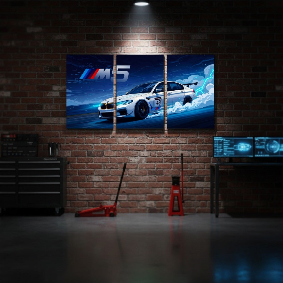 BMW M5 Animated 3 Panel Wall Art | Luxury Car Wall Frames | 4K Waterproof & Fade-Proof Automotive Decor for Gaming Room, Office & Bedroom
