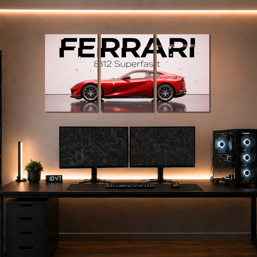 Ferrari 812 Superfast 3 Panel Wall Frames | Premium Ferrari Wall Art | 4K Waterproof & Fade-Proof Supercar Decor for Gaming Room, Office & Bedroom