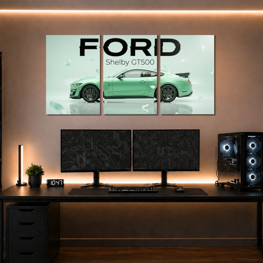 Ford Shelby GT500 3 Panel Wall Frames | Premium Mustang Wall Art | 4K Waterproof & Fade-Proof Muscle Car Decor for Gaming Room, Office & Bedroom