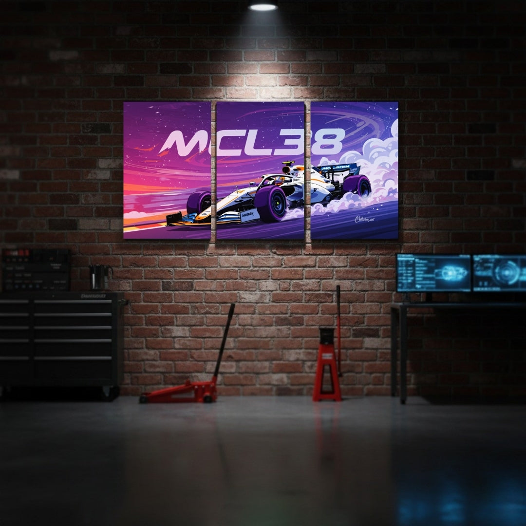 McLaren MCL38 3 Panel Wall Frames | Formula 1 Wall Art | 4K Waterproof & Fade-Proof Racing Car Decor for Gaming Room, Office & Bedroom