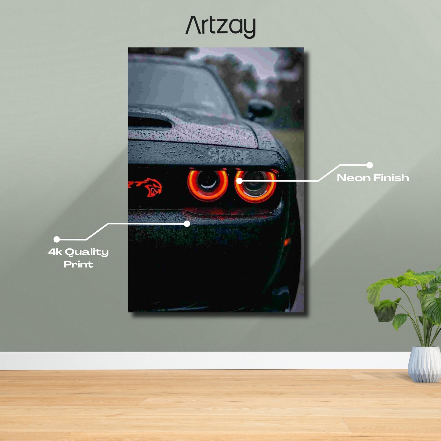 Dodge red eyes neon poster 4K Iconic Glow framed print – muscle car wall decor Pakistan