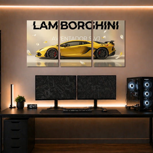 Lamborghini Aventador SVJ 3 Panel Wall Frames | Premium Supercar Wall Art | 4K Waterproof & Fade-Proof Automotive Decor for Gaming Room, Office & Bedroom