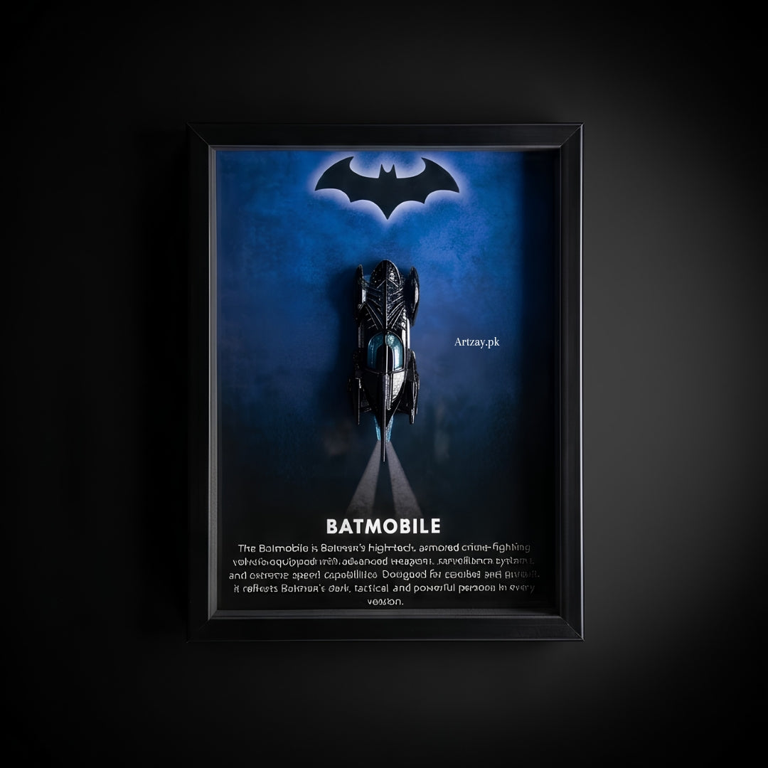 Batmobile 3D Shadow Box Frame | Batman Wall Art Decor | Premium 3D Car Display Frame | Superhero Collector Gift | Gaming Room Wall Decor