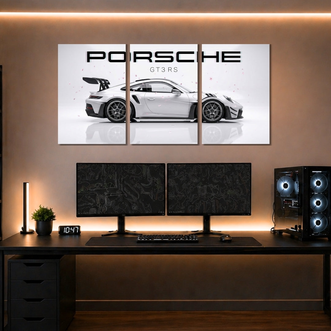 Porsche 911 GT3 RS 3 Panel Wall Frames | Premium Porsche Wall Art | 4K Waterproof & Fade-Proof Supercar Decor for Gaming Room, Office & Bedroom