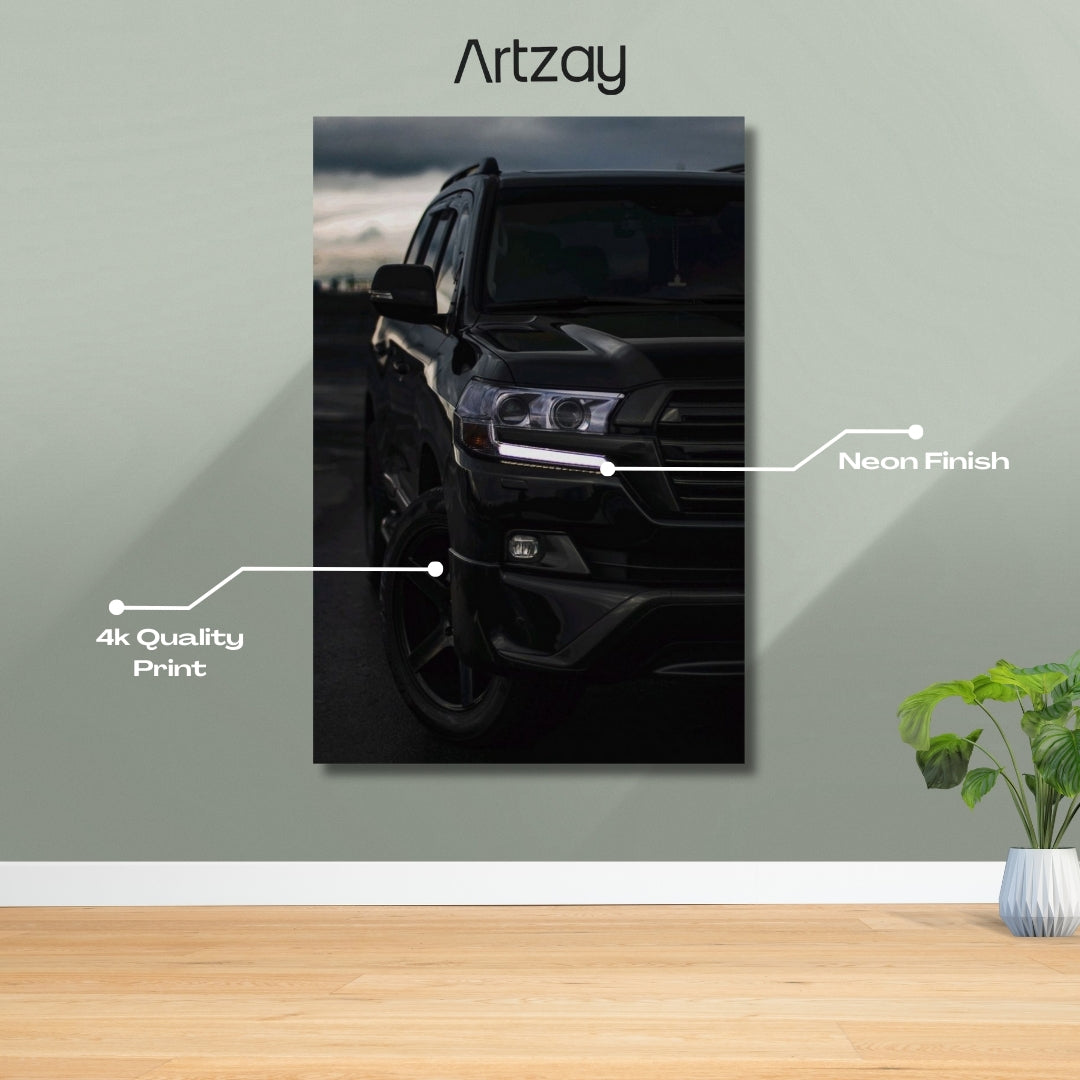 Toyota Land Cruiser headlights neon poster in 4K – SUV wall art Pakistan