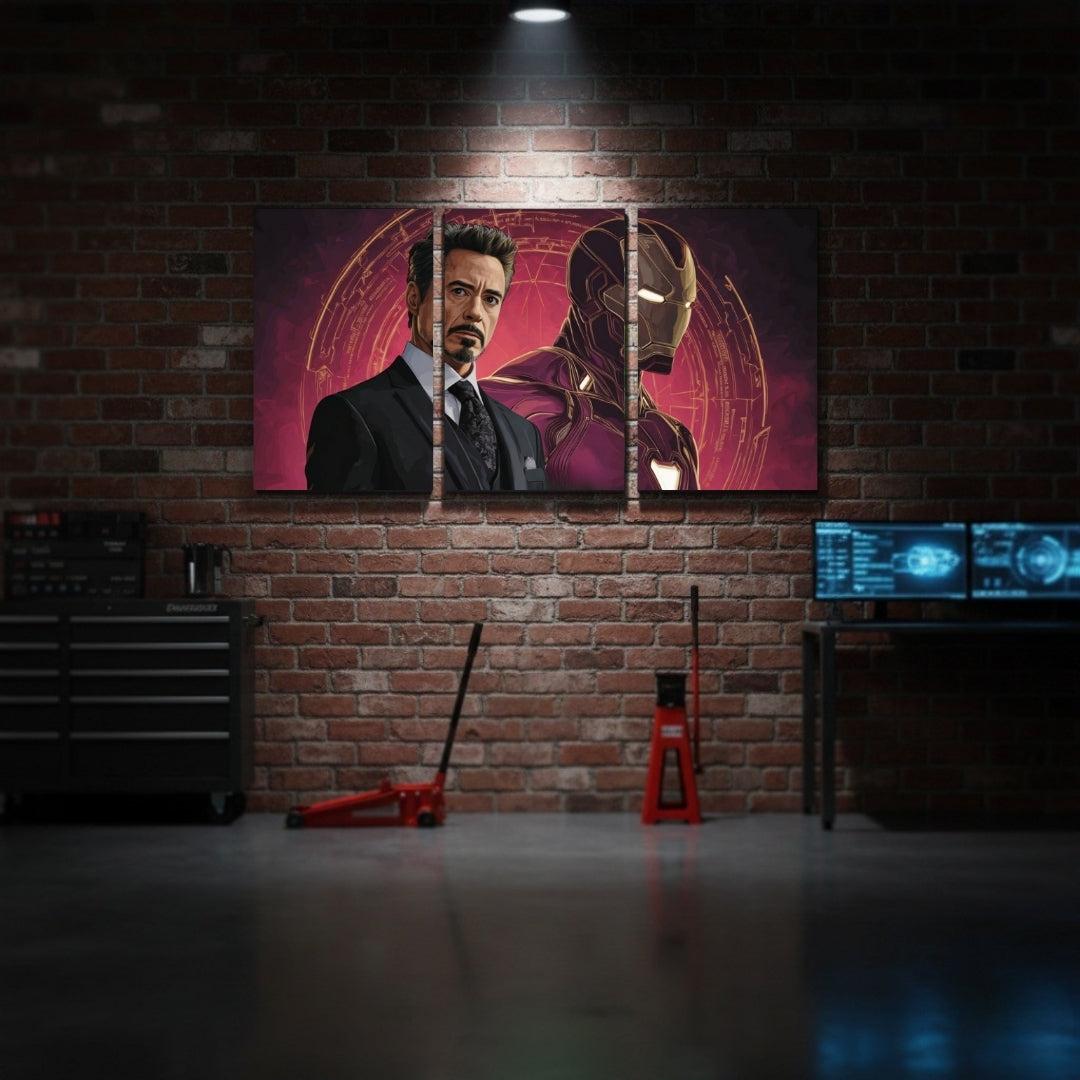 Iron Man Tony Stark 3 Panel Wall Frame | Marvel Avengers Wall Art | 4K Superhero Gaming & Office Room Decor