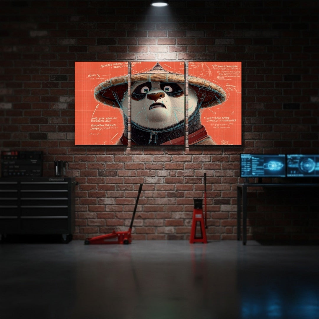 Kung Fu Panda Po 3 Panel Wall Frame | Animated Movie Wall Art | 4K Cartoon Gaming Room & Kids Room Decor