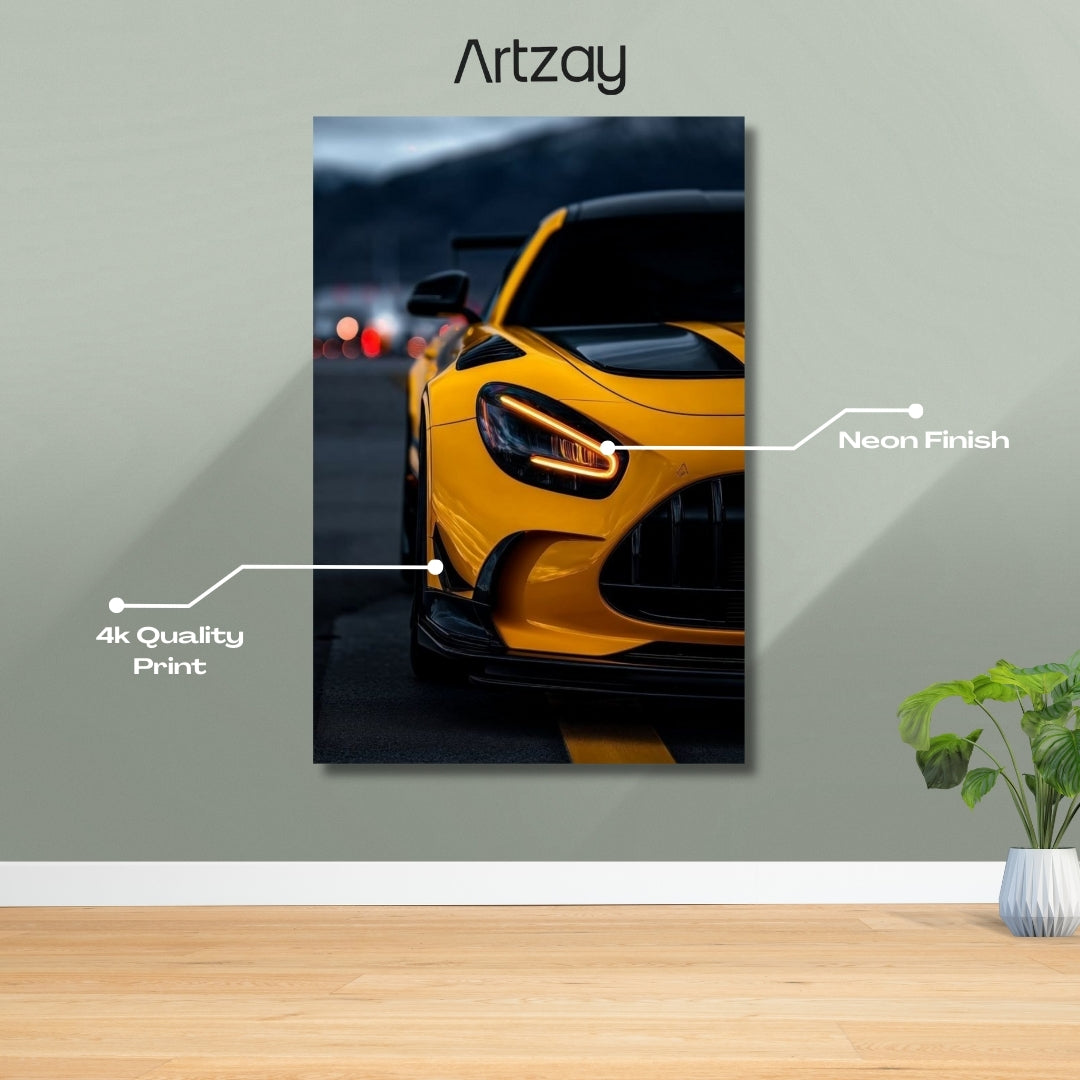 Mercedes-AMG GT 63 headlights neon poster in 4K – Mercedes wall art Pakistan
