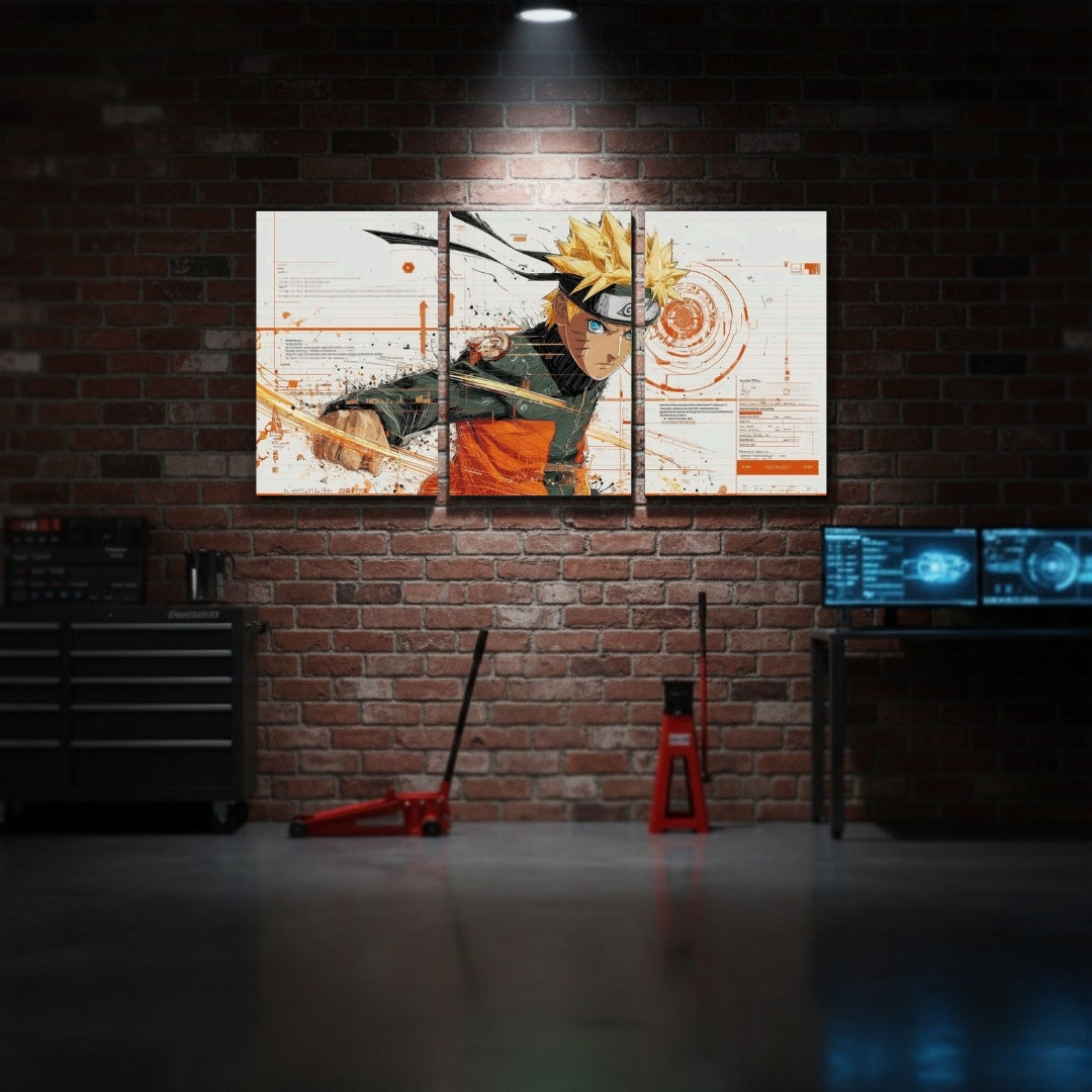 Naruto Uzumaki 3 Panel Wall Frame | Anime Ninja Wall Art | 4K Anime Wall Decor for Gaming Room & Bedroom