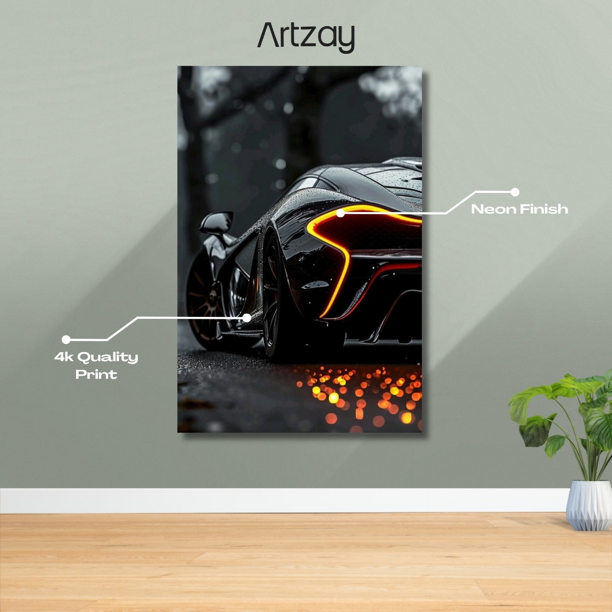 McLaren P1 rear headlights neon poster 4K framed print – supercar wall decor Pakistan