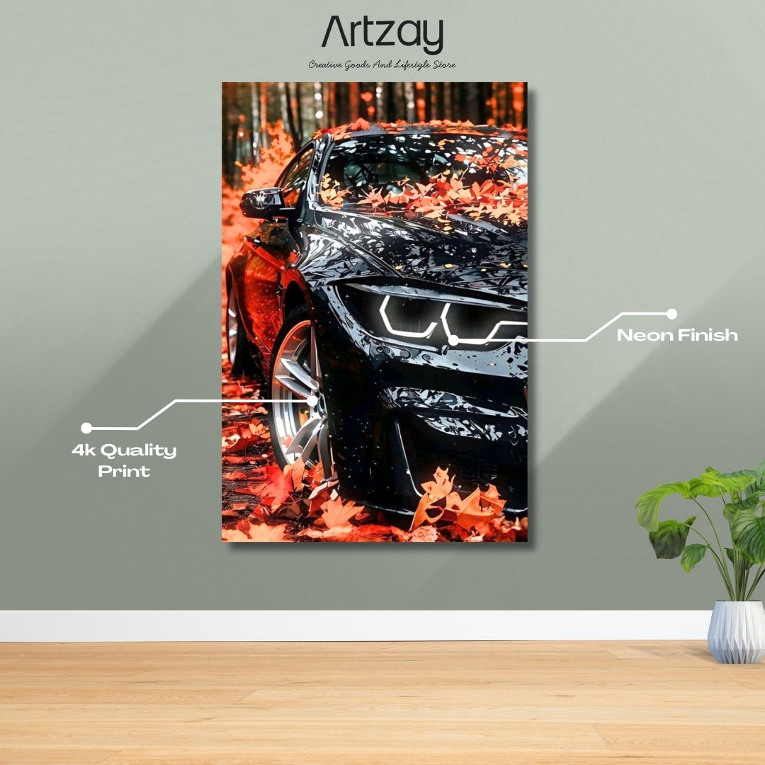 BMW Autumn Drive scenic neon poster 4K framed print – BMW wall decor Pakistan