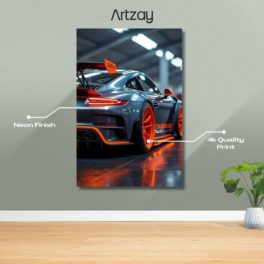Porsche 911 GT3 RS rear lights neon poster in 4K – Porsche wall decor Pakistan