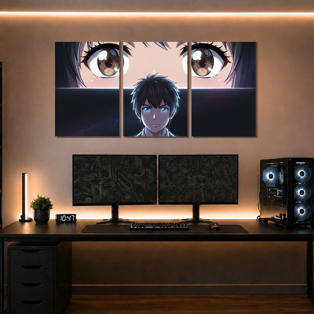 Anime Eyes 3 Panel Wall Frames | Premium Anime Wall Art | 4K Waterproof & Fade-Proof Gaming Room Decor for Anime Fans & Collectors