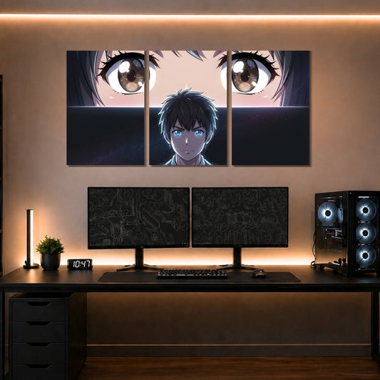 Anime Eyes 3 Panel Wall Frames | Premium Anime Wall Art | 4K Waterproof & Fade-Proof Gaming Room Decor for Anime Fans & Collectors