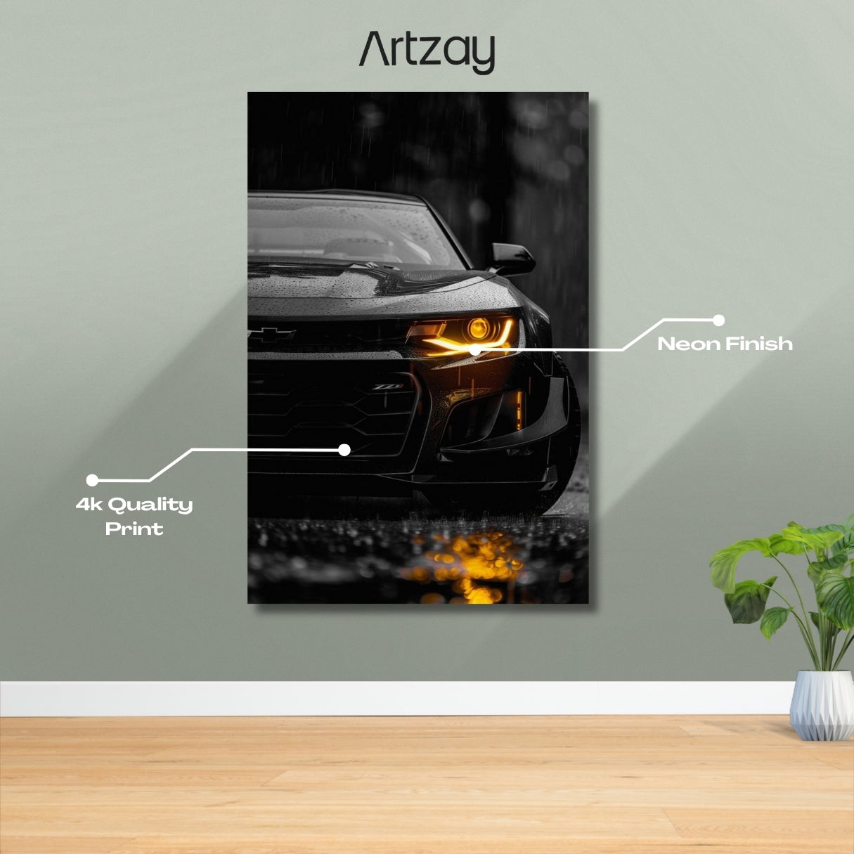 Chevrolet Camaro neon poster in 4K Iconic Glow – muscle car wall art Pakistan
