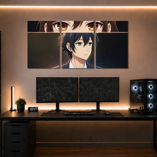 Anime Romance 3 Panel Wall Frames | Premium Anime Wall Art | 4K Waterproof & Fade-Proof Gaming Room Decor for Anime Fans & Collectors
