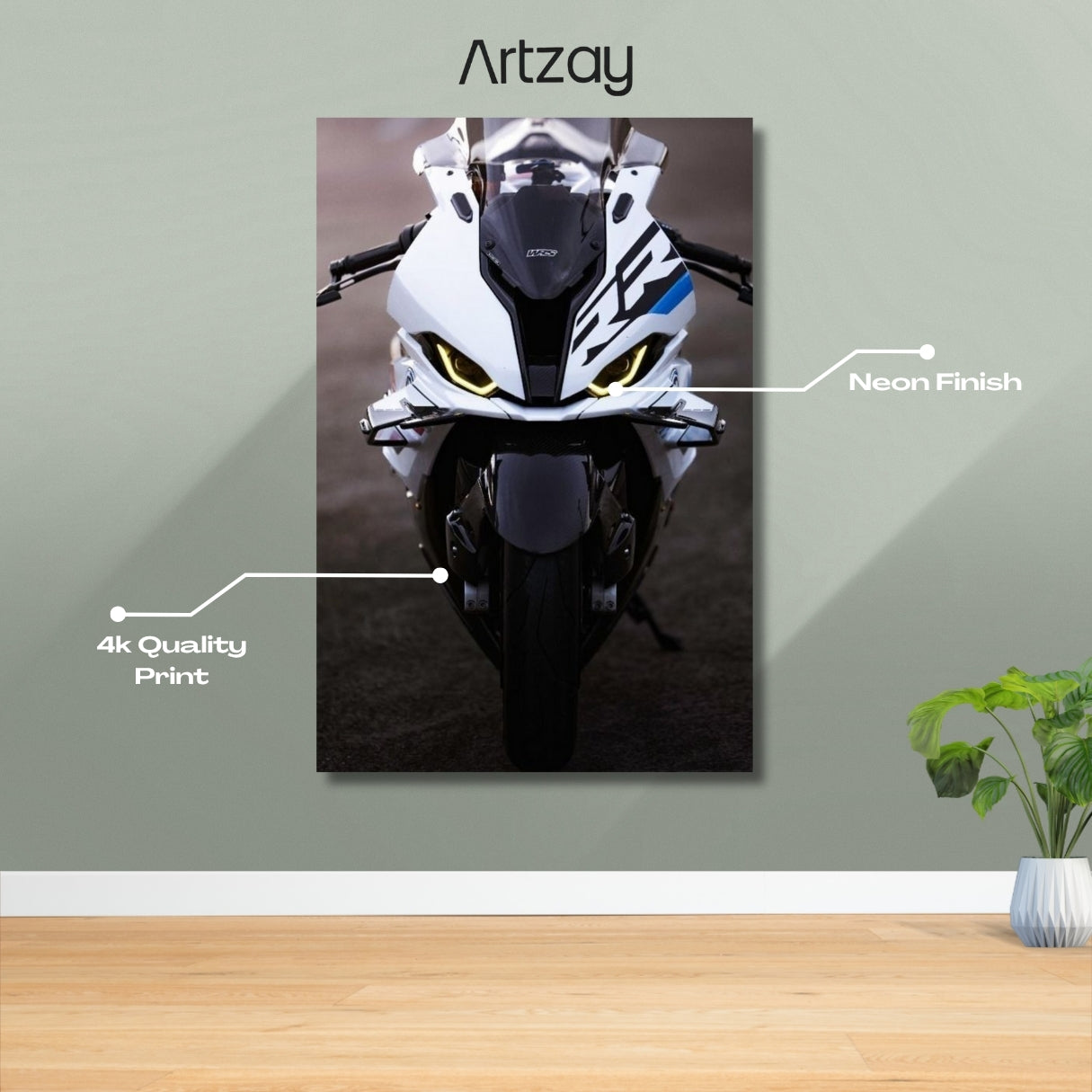BMW S1000RR superbike neon poster 4K framed print – motorcycle wall decor Pakistan