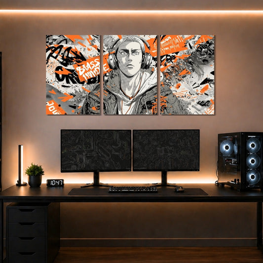Armin Arlert Anime 3 Panel Wall Frames | Attack on Titan Wall Art | 4K Waterproof & Fade-Proof Anime Decor for Gaming Room & Bedroom