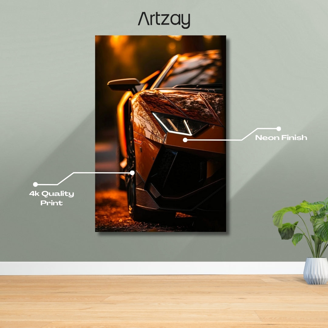 Lamborghini Aventador headlights neon poster in 4K – supercar wall decor Pakistan