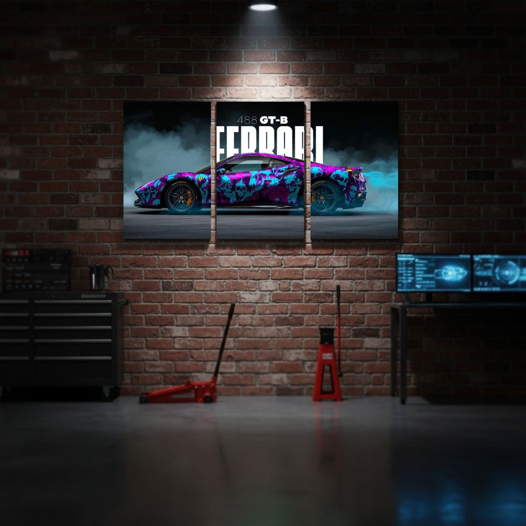 Ferrari Supercar 3 Panel Wall Frame | Luxury Car Wall Art | 4K Waterproof Automotive Decor for Gaming Room & Office