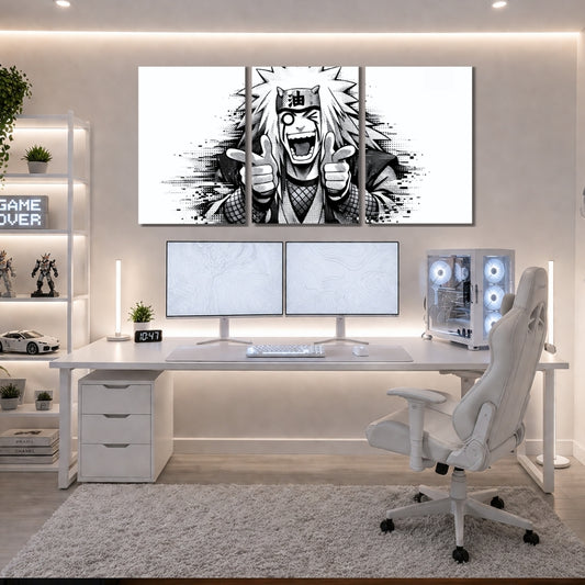 Jiraiya Manga Wall Frames | Naruto 3 Panel Wall Art | Black & White Anime Decor | Premium 4K Waterproof & Fade-Proof Wall Frames