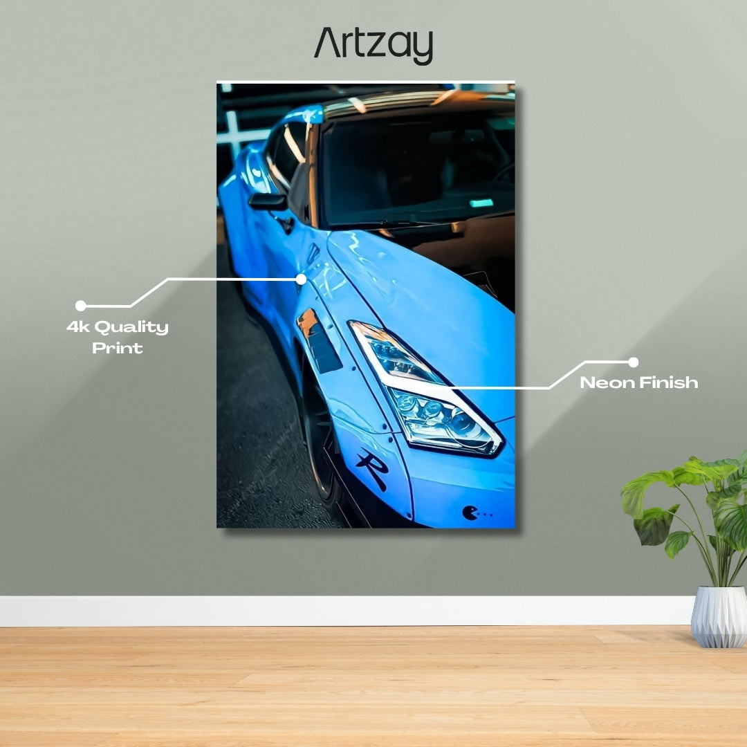 Nissan GT-R R35 headlights neon poster in 4K – JDM wall decor Pakistan