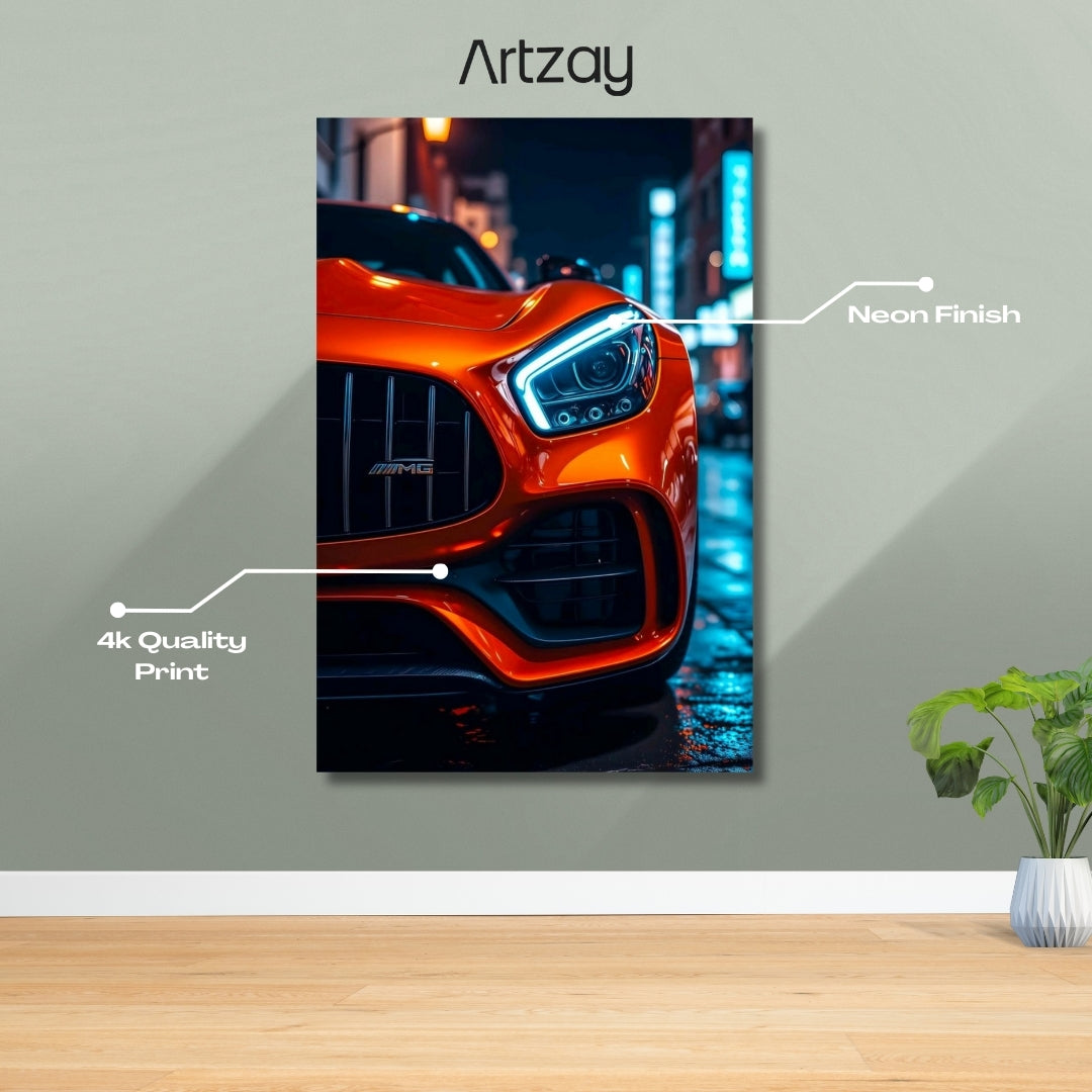 Mercedes-AMG GT headlights neon poster in 4K – Mercedes wall decor Pakistan