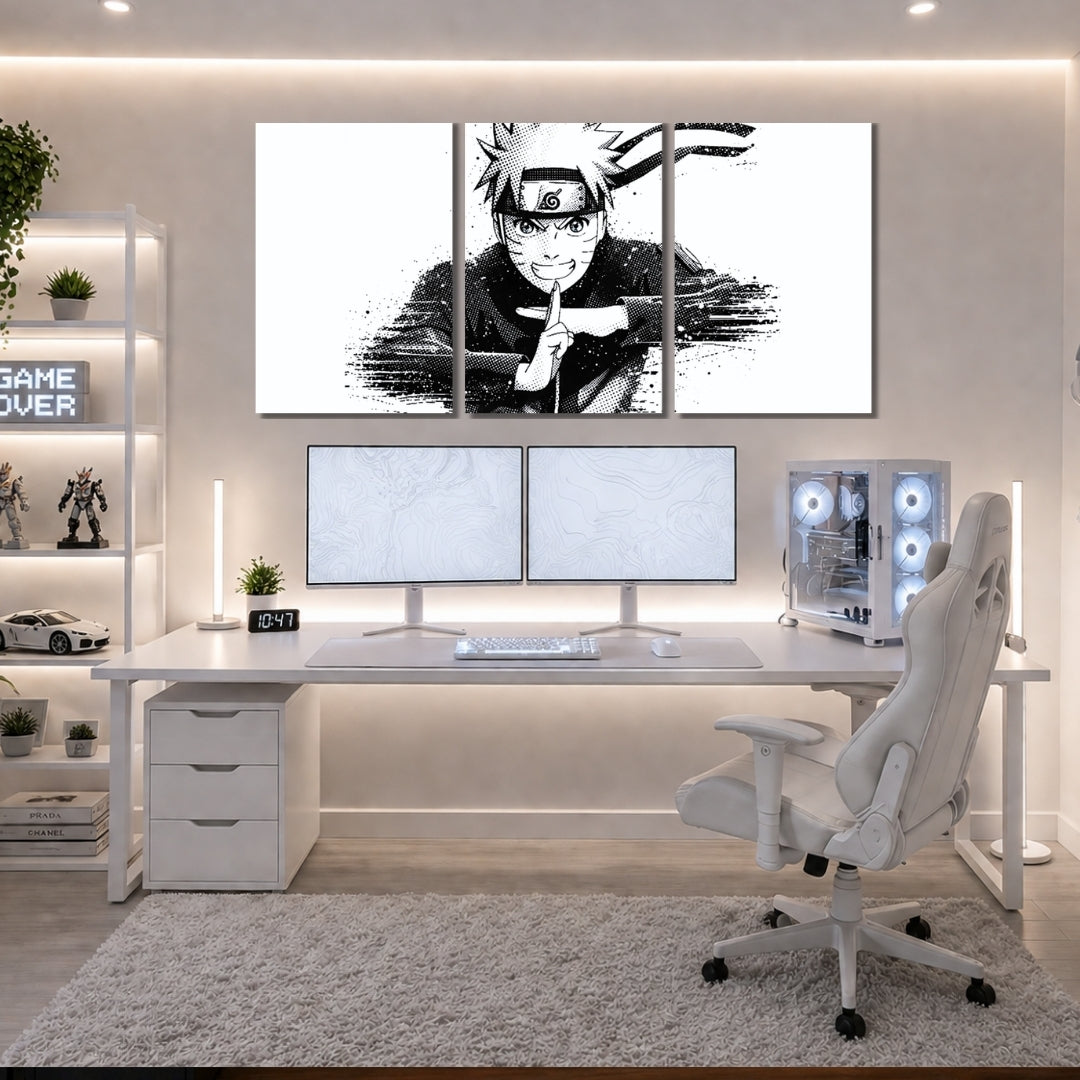 Naruto Uzumaki Wall Frames | Naruto 3 Panel Wall Art | Black & White Manga Decor | Premium 4K Waterproof & Fade-Proof Wall Frames