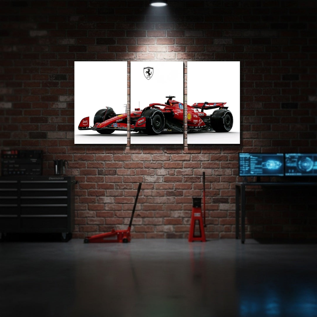 Ferrari Formula 1 Car 3 Panel Wall Frame – Premium Multi Panel Canvas Art for Bedroom, Office & Gaming Room Decor