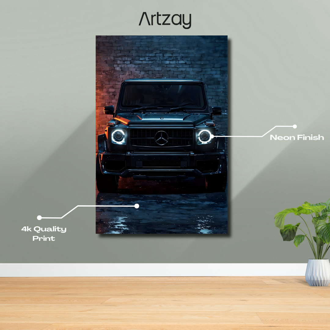 Black Mercedes G-Wagon G63 neon poster in 4K – statement car wall art Pakistan