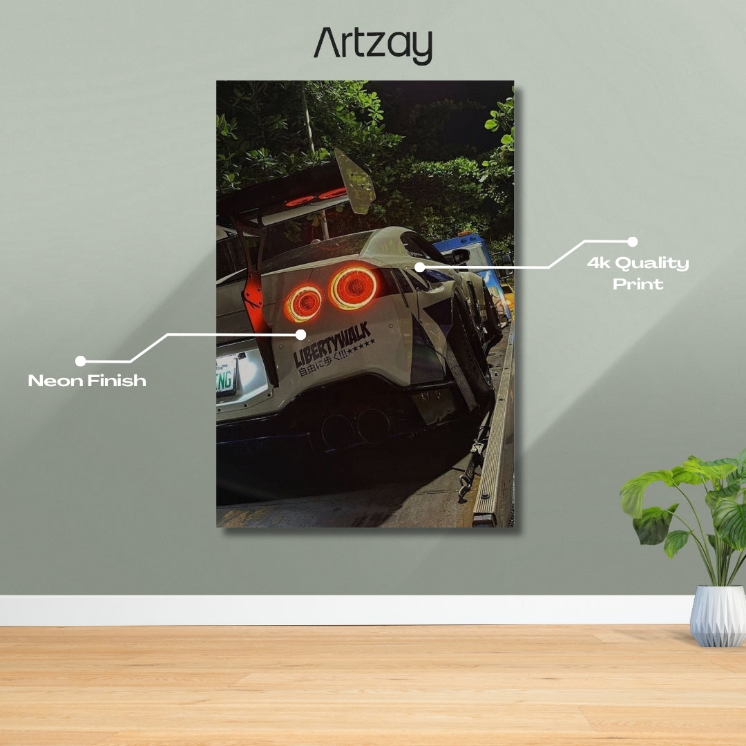 Nissan GT-R rear lights neon poster 4K framed print – JDM wall decor Pakistan