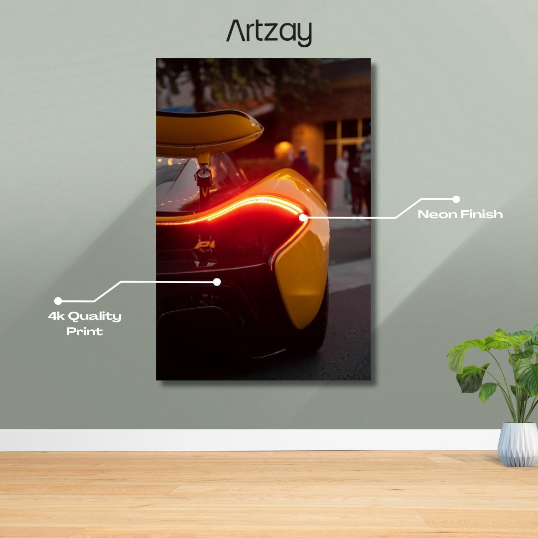 McLaren P1 rear lights neon poster in 4K – supercar wall decor Pakistan