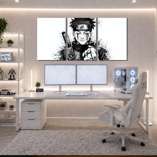 Shisui Uchiha Wall Frames | Naruto 3 Panel Wall Art | Black & White Manga Decor | Premium 4K Waterproof & Fade-Proof Wall Frames